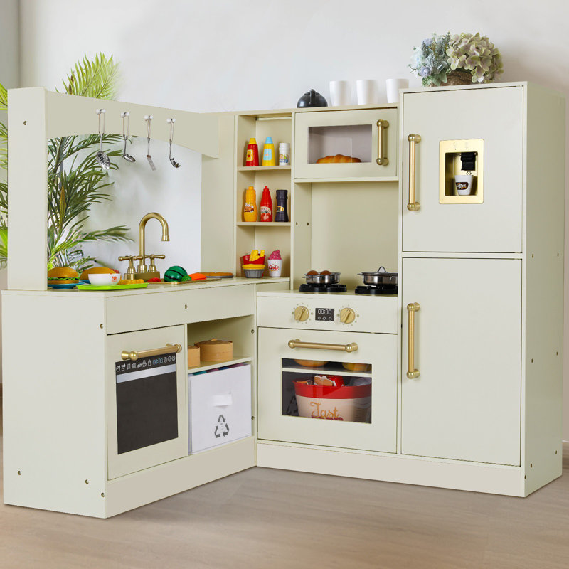 Pirecart Preschool Kitchen Set Corner Play Toy Kitchen Large Toodler Cooking Playset w Refrigerator Stove w Light Sound Disinfection Locker Water Dispenser Sink Reviews Wayfair